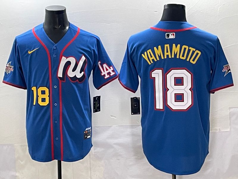 Men 2025 Los Angeles Dodgers #18 Yamamoto Blue All star Nike MLB Jersey style 05->new york yankees->MLB Jersey